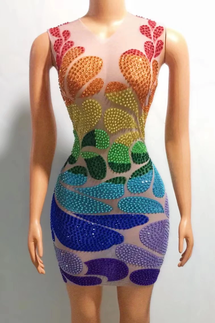 Sexy Sparkly Multicolor Rhinestones SleevelessMesh Transparent Short Dress Women BirthdavCelebrate Prom Dance Dress Plus Size
Sexy Sparkly Multicolor Rhinestones SleevelessMesh Transparent Short Dress Women BirthdavCelebrate Prom Dance Dress Plus Size
