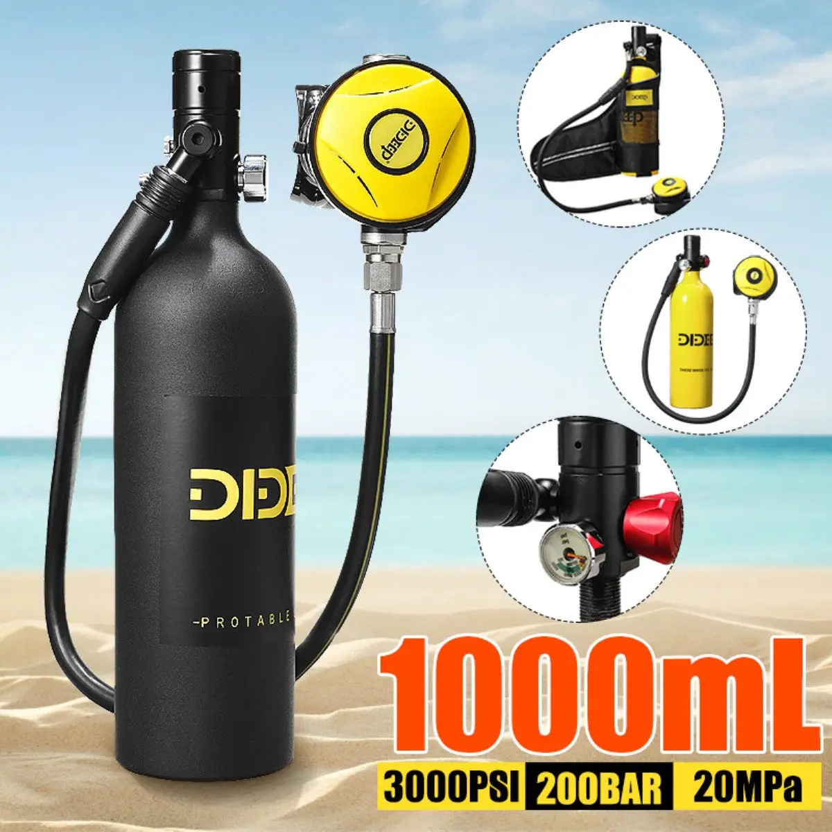 DIDEEP 1L Scuba Diving Tank Portable Oxygen Cylinder Dive Respirator Air Tank Breathing Valve Underwater Breathing Equipment
DIDEEP 1L Scuba Diving Tank Portable Oxygen Cylinder Dive Respirator Air Tank Breathing Valve Underwater Breathing Equipment