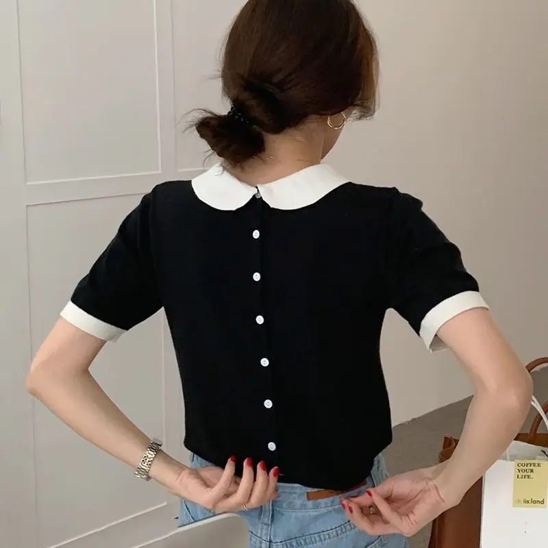Back Single Breasted Black Doll Sweaters Puff Short Sleeve Collar Wild Slim Stretch Knit Tops Jumper Shirts for Women New Blouse
Back Single Breasted Black Doll Sweaters Puff Short Sleeve Collar Wild Slim Stretch Knit Tops Jumper Shirts for Women New Blouse