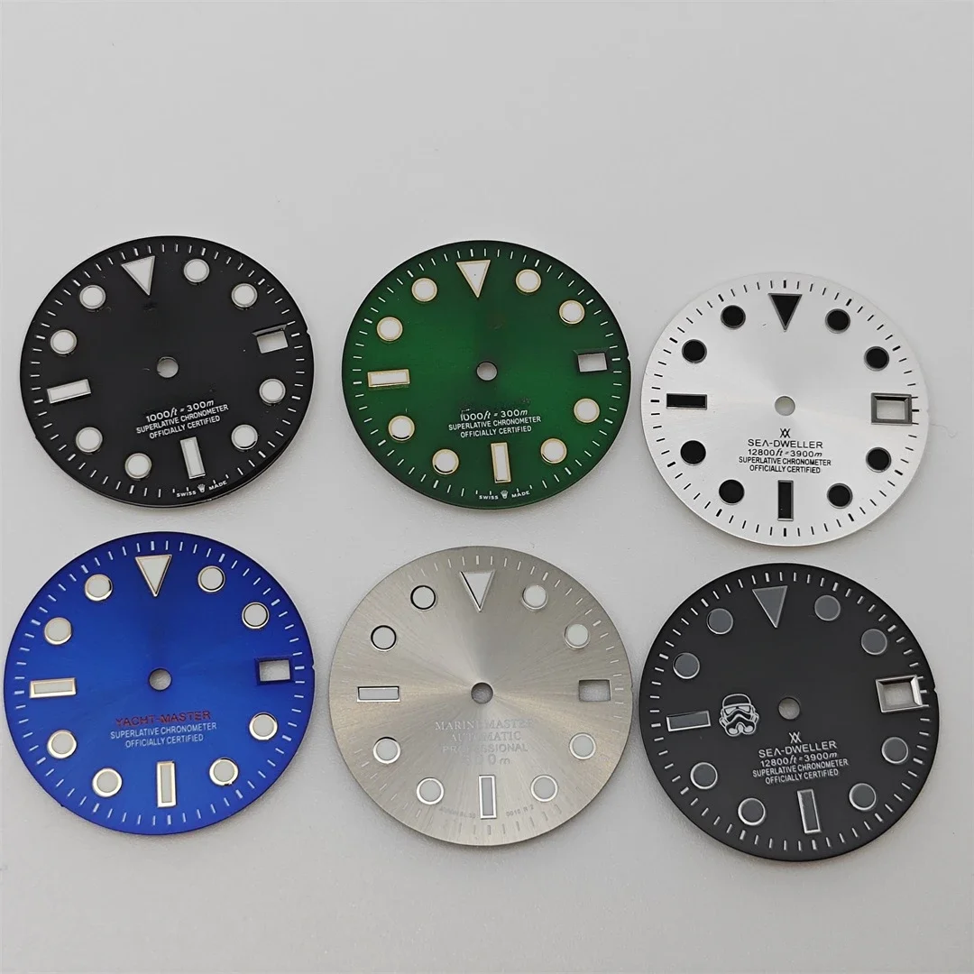 

NH35 Watch Dial 28.5mm Green Luminous Dial GMT Mechanical Dial Yacht SUB Dial Watch Modification Parts with S/R logo R Dial