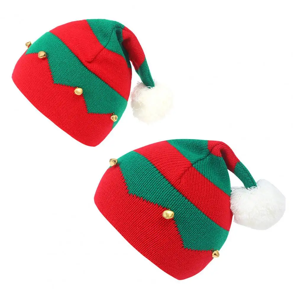 

Классическая вязаная шерстяная шапка в виде Санта-Клауса красного и зеленого цвета на осень и зиму, вязаная шапка с декоративными шариками и колокольчиками, Рождественская Шапка-бини для родителей и детей