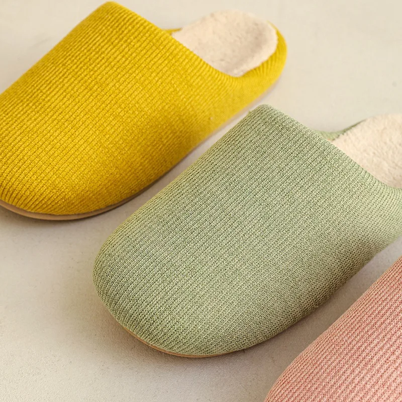 

2022 New Winter Warm Cotton Slipper Fluffy Mute Floor Slides Couples Shoes for Bedroom Silent Slippers for Men Women Solid Color