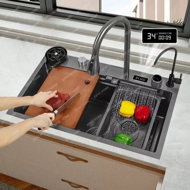 Waterfall Sink Kitchen 304 Stainless Steel Sink Large Single Slot With Multifunction Touch Waterfall Faucet Above Counter
Waterfall Sink Kitchen 304 Stainless Steel Sink Large Single Slot With Multifunction Touch Waterfall Faucet Above Counter