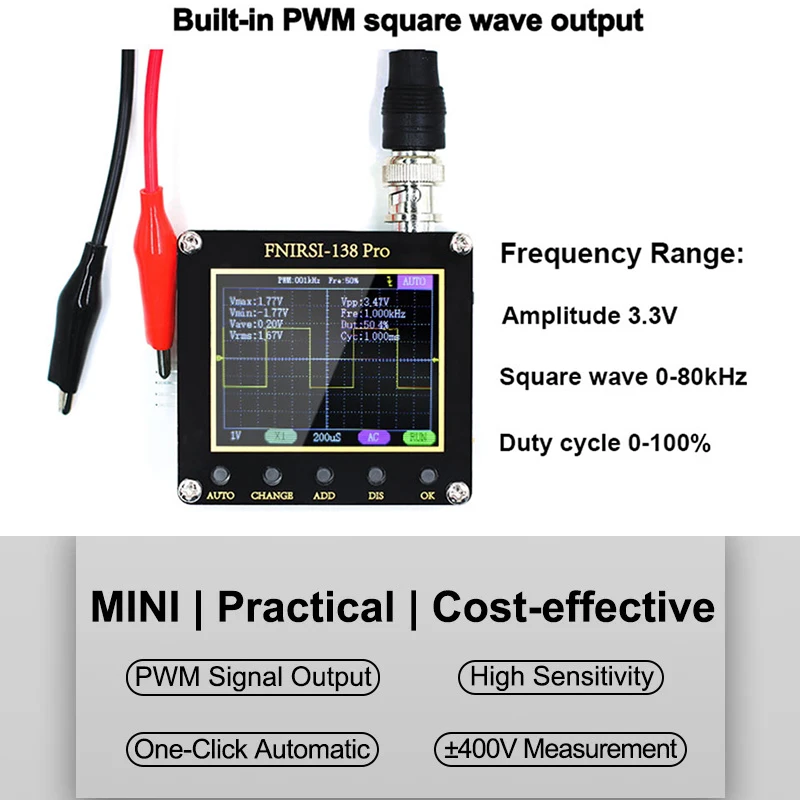 FNIRSI-138PRO Digital Oscilloscope AUTO 80Khz PWM Firmware Update 2.5MSa/s 200KHz Analog Bandwidth PWM Square Wave Output
FNIRSI-138PRO Digital Oscilloscope AUTO 80Khz PWM Firmware Update 2.5MSa/s 200KHz Analog Bandwidth PWM Square Wave Output