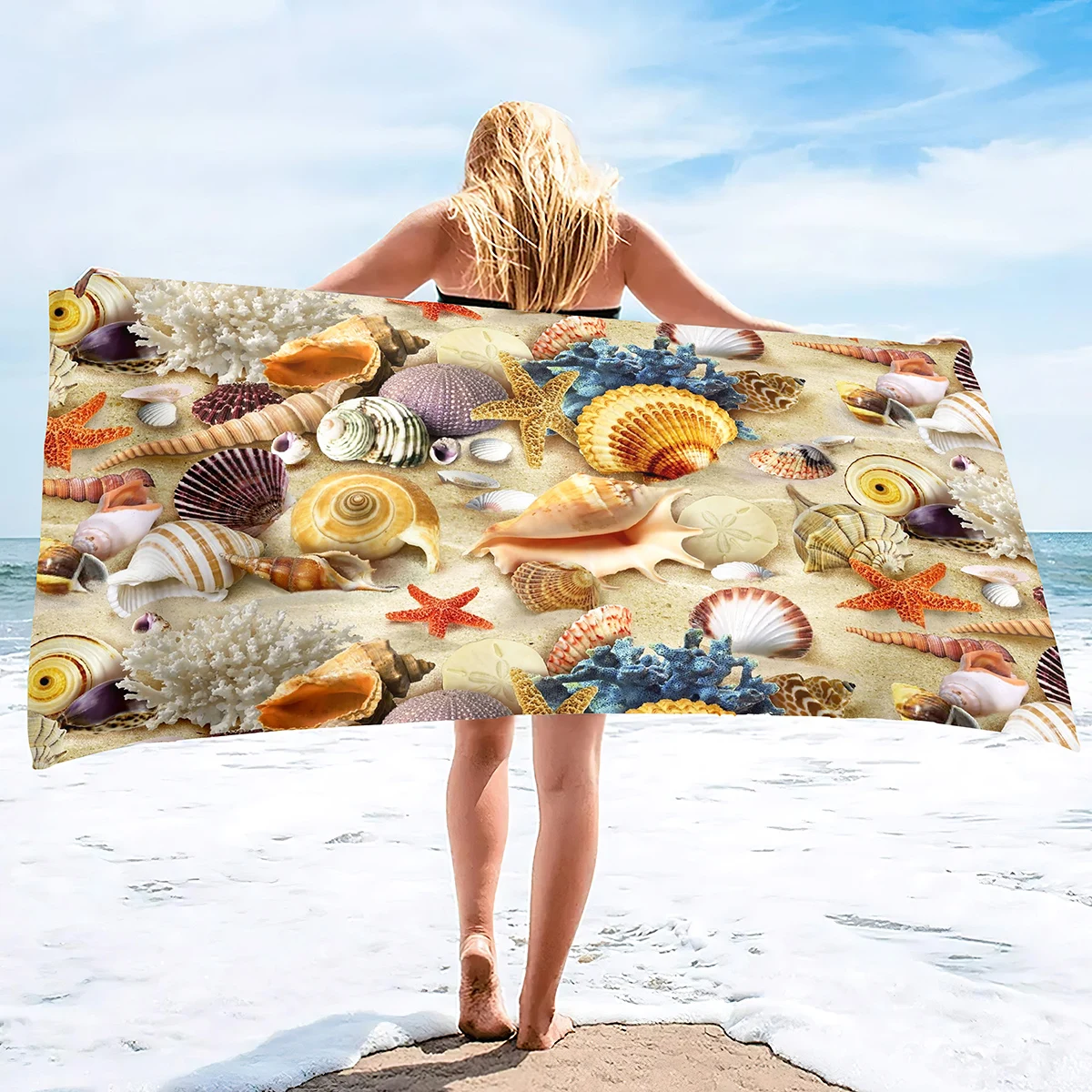 

Microfiber Sea World Beach Towel,Coral Starfish Beach Towel Oversized,Quick Dry Marine Life Bath Towel,Absorbent Soft Pool Towel