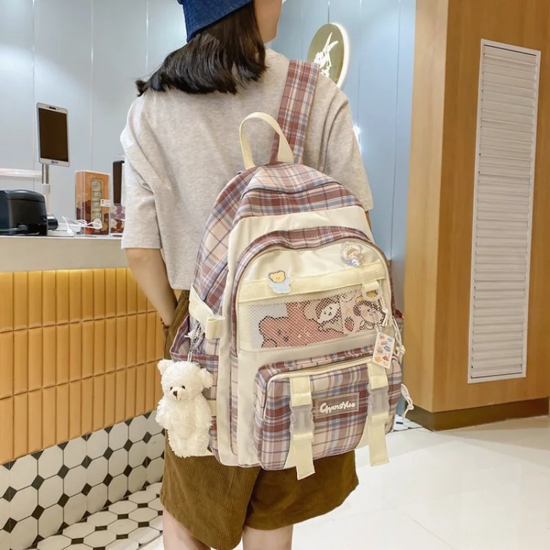 

Backpack New summer checked net bag Student backpack Fashion fresh sweet leisure backpack