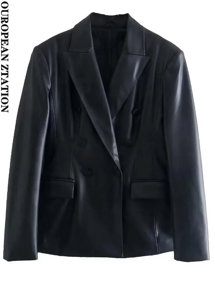 PAILETE Women 2022 fashion faux leather double breasted blazer coat vintage long sleeve flap pockets female outerwear chic veste
PAILETE Women 2022 fashion faux leather double breasted blazer coat vintage long sleeve flap pockets female outerwear chic veste
