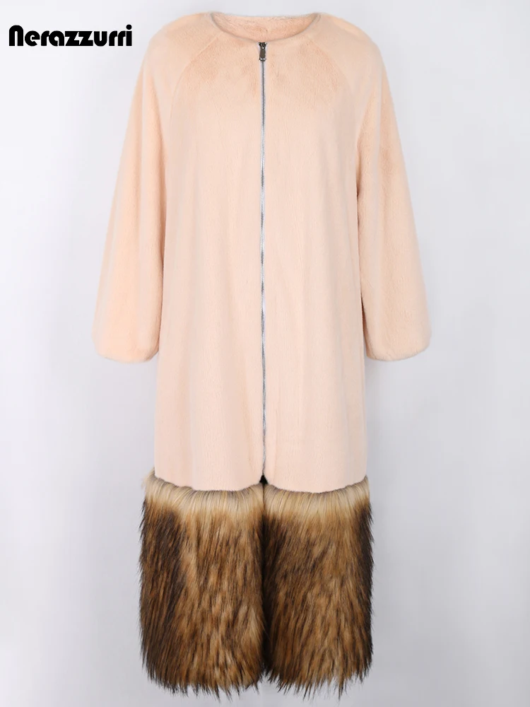 Nerazzurri Autumn Winter Long Soft Pink Patchwork Faux Fur Coat Women Zipper Raglan Sleeve Loose Casual Stylish Overcoat 2022
Nerazzurri Autumn Winter Long Soft Pink Patchwork Faux Fur Coat Women Zipper Raglan Sleeve Loose Casual Stylish Overcoat 2022