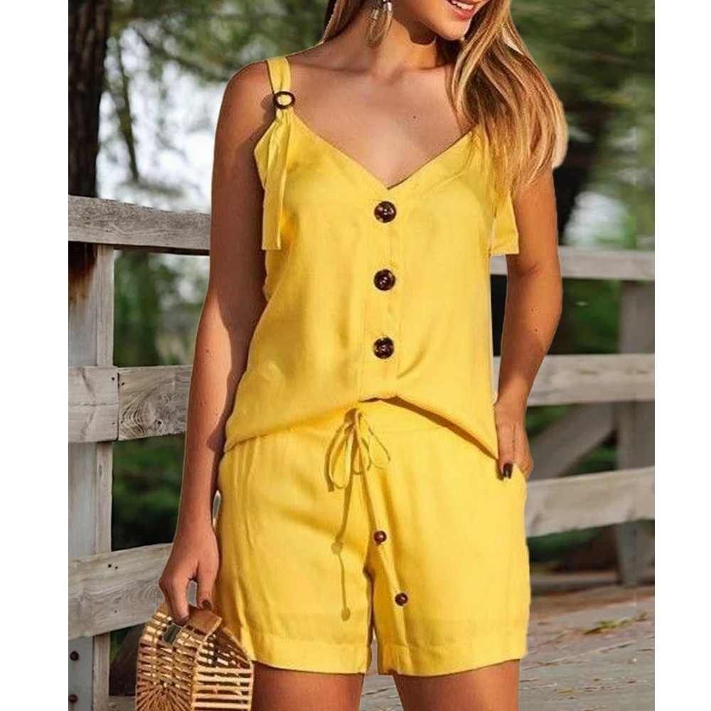 Wepbel Sling Button Tank Top Shorts Casual Women Suit Women Summer Camis Top Two Piece Set Shorts Outfits Vest Tops Short Pants
Wepbel Sling Button Tank Top Shorts Casual Women Suit Women Summer Camis Top Two Piece Set Shorts Outfits Vest Tops Short Pants