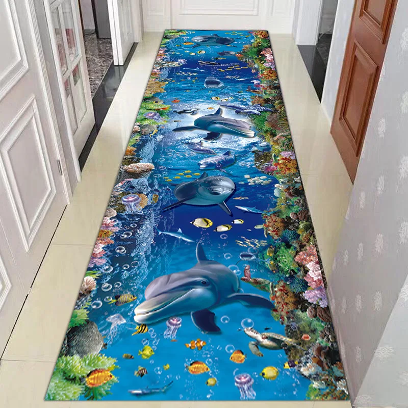 

3D Carpets Living Room Home Carpet Long Corridor Hall Rug Ocean Dolphin Kids Play Gaming Mat Bedroom Floor Mat Balcony Area Rug