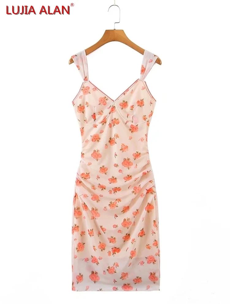 Women Floral Print Gauze Pleated Slim Midi Dress Summer Female V-Neck Vestidos LUJIA ALAN WD210
Women Floral Print Gauze Pleated Slim Midi Dress Summer Female V-Neck Vestidos LUJIA ALAN WD210