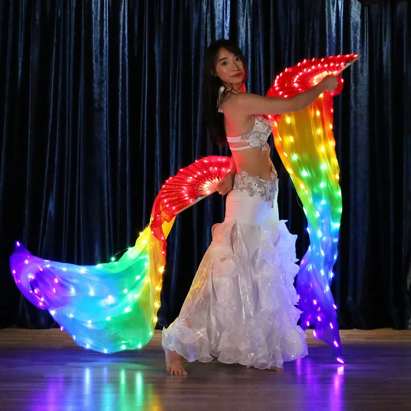 

Carnival Led Silk Fan Veil Bellydance Fan Veils Silk LED Light Show White Belly Dance Stage Performance dance costumes