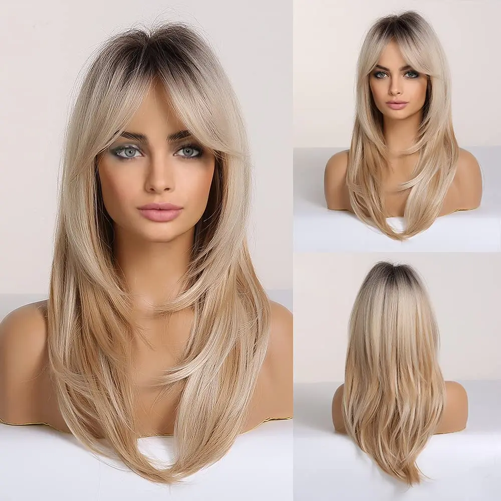 Layered Straight Synthetic Wigs with Bangs Women Ombre Blonde Long Hair Wig Female Dark Roots Daily Party Heat Resistant Fiber
Layered Straight Synthetic Wigs with Bangs Women Ombre Blonde Long Hair Wig Female Dark Roots Daily Party Heat Resistant Fiber