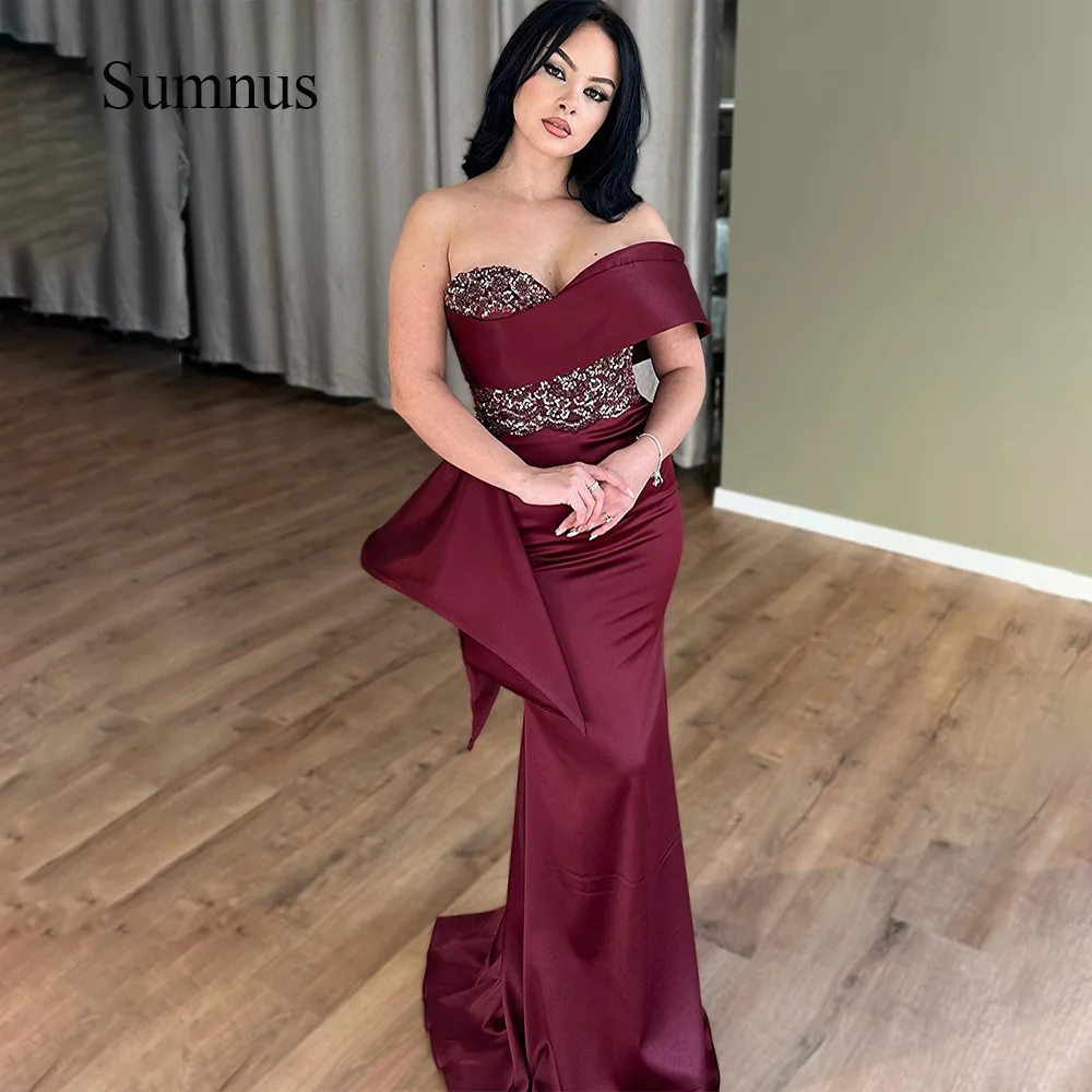 Sumnus Burgundy Saudi Arabic Mermaid Evening Dresses Beads Sweetheart One Shoulder Satin Wedding Party Gowns Fromal Dubai Gowns
Sumnus Burgundy Saudi Arabic Mermaid Evening Dresses Beads Sweetheart One Shoulder Satin Wedding Party Gowns Fromal Dubai Gowns