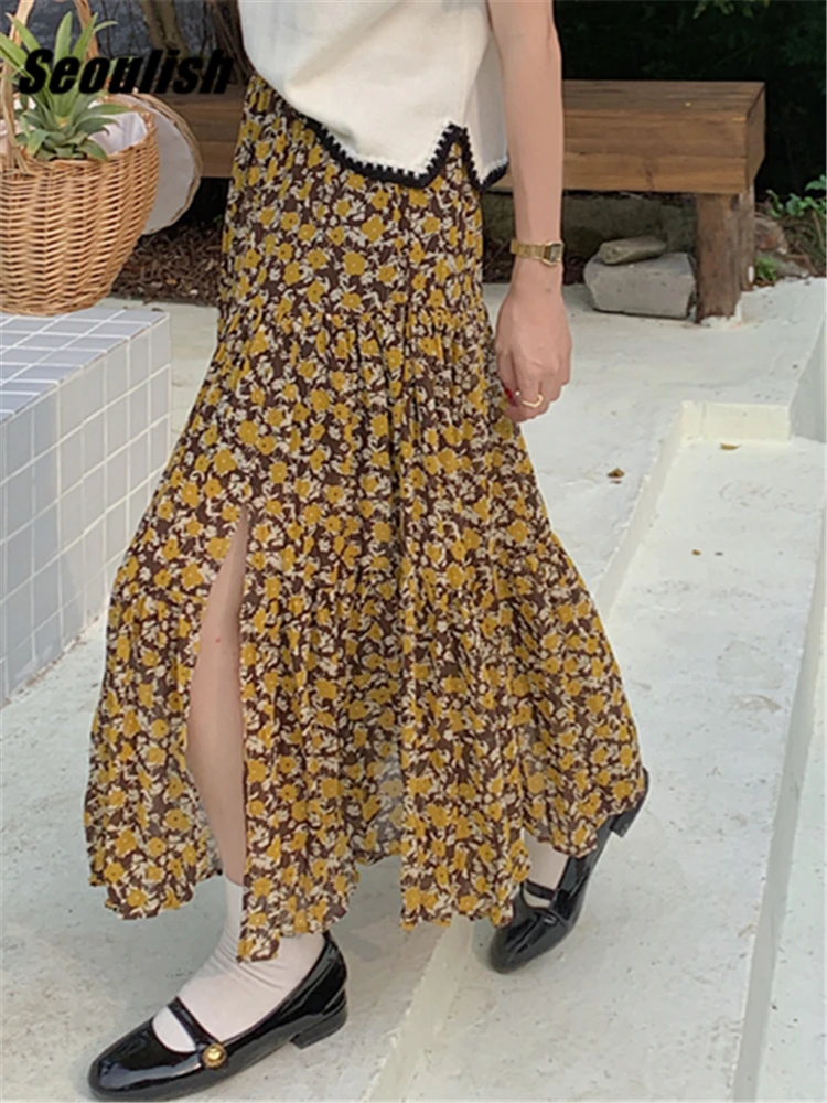 Seoulish Bohemian Front Split Pleated Women's Long Skirts 2022 New Summer Chiffon Floral Print High Waist Straight Skirts Female
Seoulish Bohemian Front Split Pleated Women's Long Skirts 2022 New Summer Chiffon Floral Print High Waist Straight Skirts Female