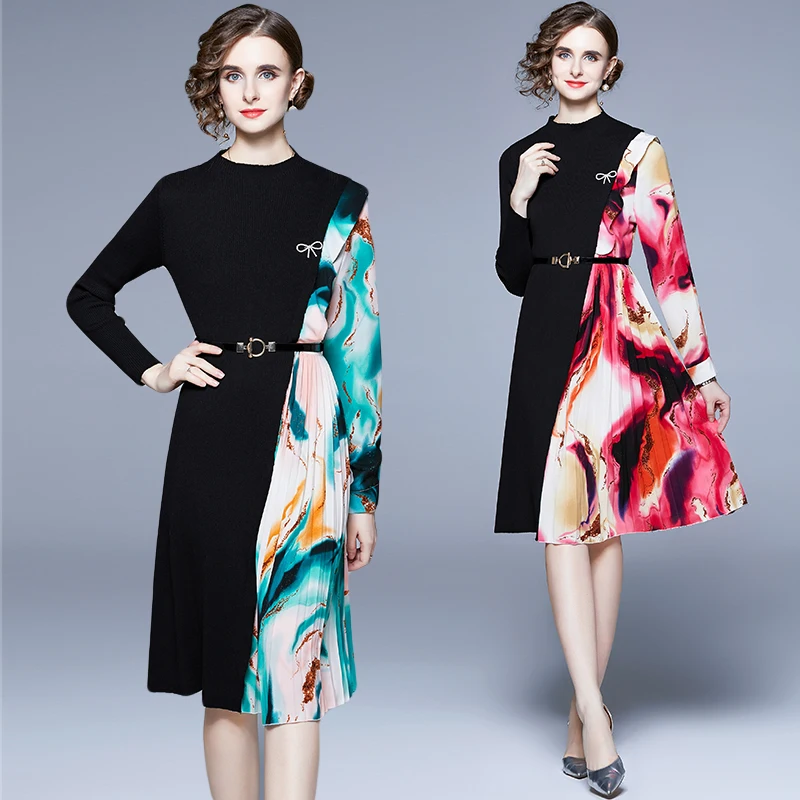Women's Autumn and Winter New Chic High-end Temperament Round Neck Long Sleeve Printed Stitched Pleated Fashion Knitted Dress
Women's Autumn and Winter New Chic High-end Temperament Round Neck Long Sleeve Printed Stitched Pleated Fashion Knitted Dress