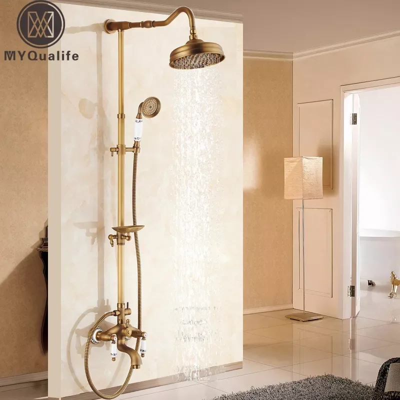 Antique Brass Shower Bath Faucet Sets Wall Mounted EXposed 8" Rainfall Shower Mixers with Sliding Soap Dish / Handshower
Antique Brass Shower Bath Faucet Sets Wall Mounted EXposed 8" Rainfall Shower Mixers with Sliding Soap Dish / Handshower