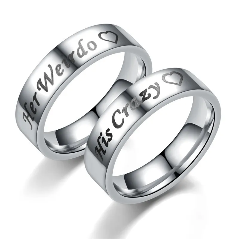 

TOOCNIPA Titanium Stainless Steel His Crazy Her Weirdo Couple Ring Wedding Anniversary Engagement Promise Bands Dropshipping