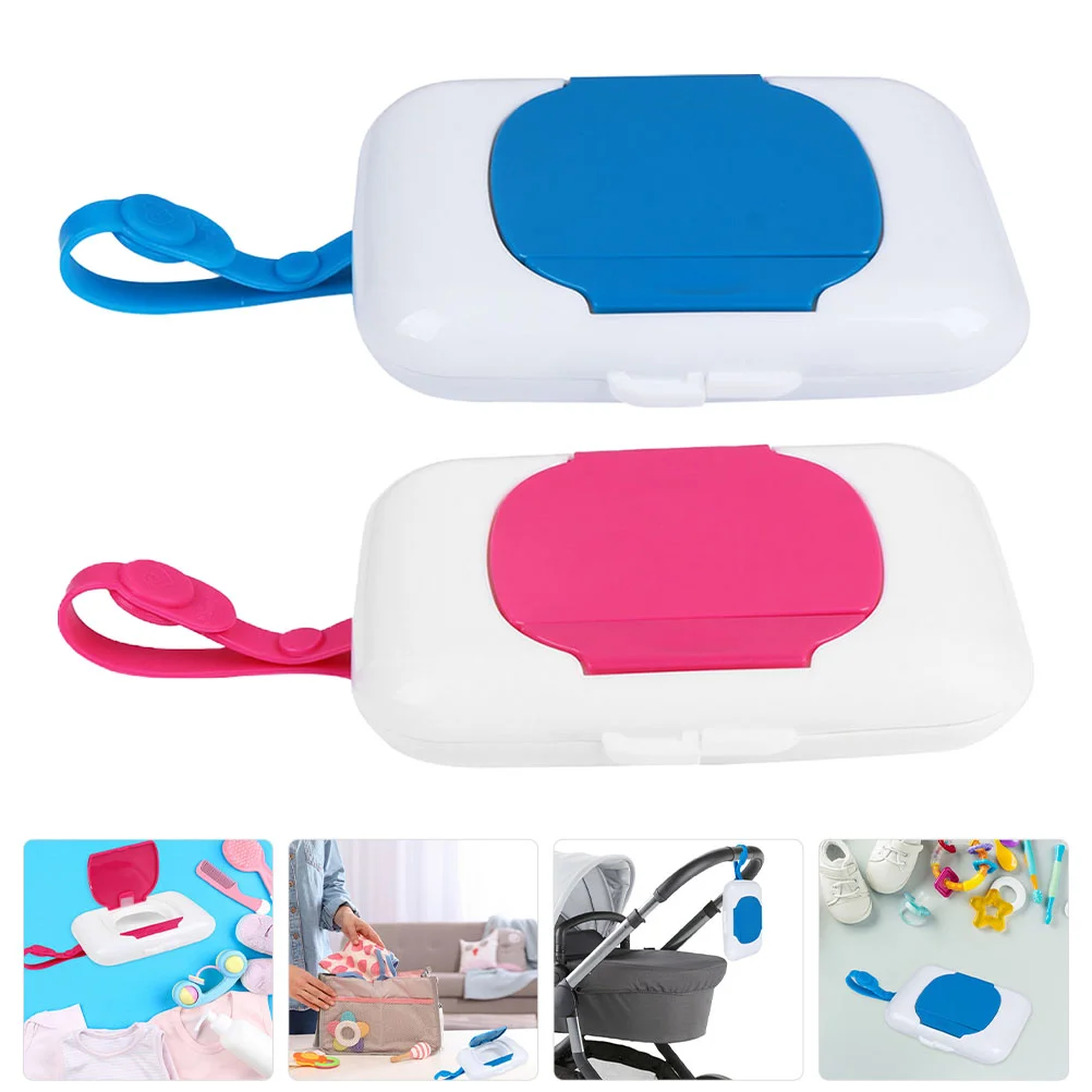 

2 Pcs Wipe Box Pushchairs Baby Wipes Holder Wet Container Portable Dispensers Small Silica Gel Travel Infant Case Tissue