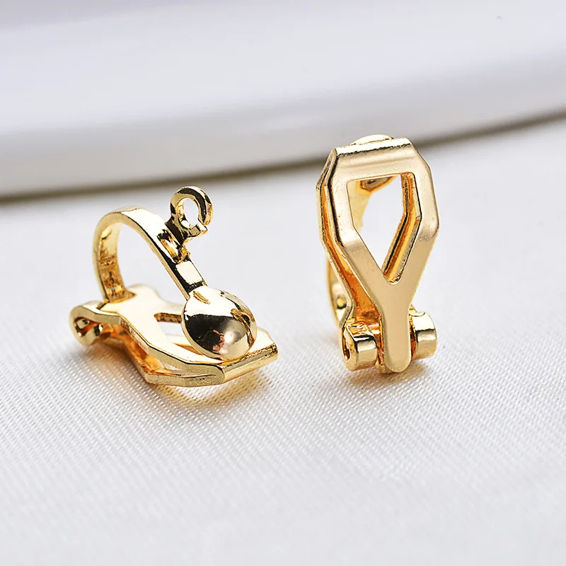

Color Retention Real Gold Plated Copper Triangle Ear Clips With Ring DIY Jewelry Making Findings