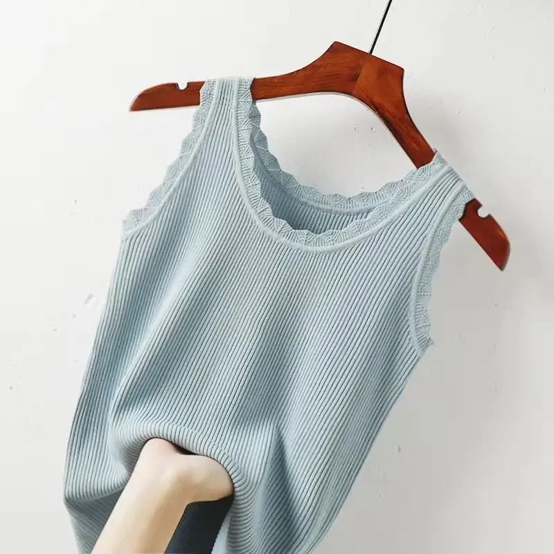 YEMOGGY Lace Knitted Ice Silk Camisole Vest Women Summer Camis 2022 New Solid Sleeveless Outer Wear Inner Bottoming Shirt Tops 
YEMOGGY Lace Knitted Ice Silk Camisole Vest Women Summer Camis 2022 New Solid Sleeveless Outer Wear Inner Bottoming Shirt Tops
