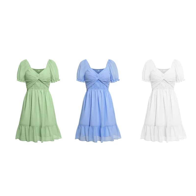Women Puff Short Sleeve V-Neck Chiffon Tie Waist Ruffled A-Line Swing Mini Dress 10CD
Women Puff Short Sleeve V-Neck Chiffon Tie Waist Ruffled A-Line Swing Mini Dress 10CD
