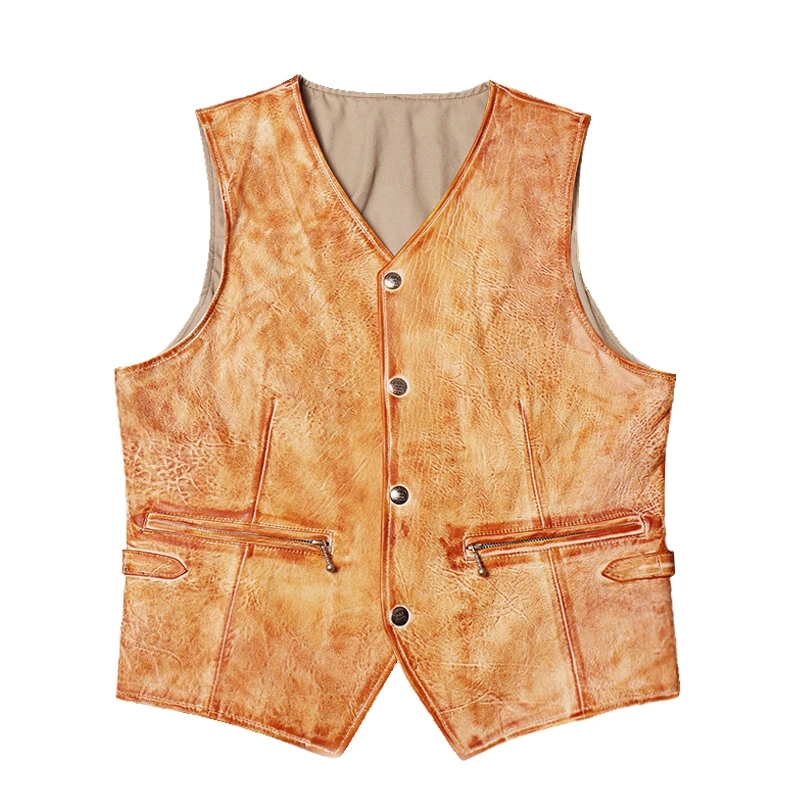 Retro Vintage Style Yellow Spring Leather Vest Men Plus Size 4XL Natural Sheepskin Slim Fit Short Genuine Leather Coat
Retro Vintage Style Yellow Spring Leather Vest Men Plus Size 4XL Natural Sheepskin Slim Fit Short Genuine Leather Coat