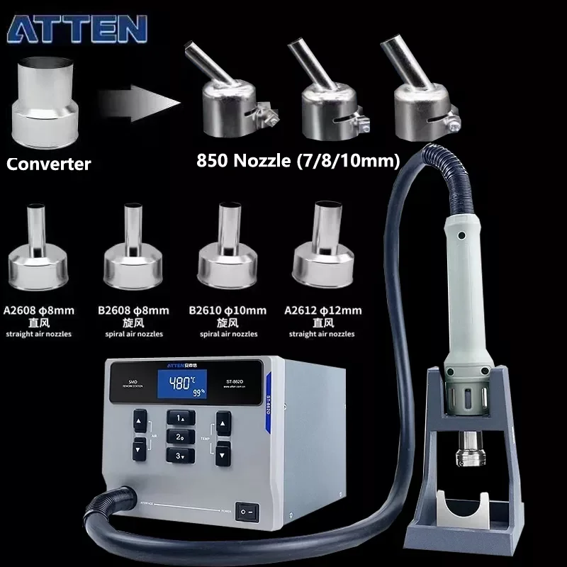 ATTEN St-862D 110V / 220V 1000W Hot Air Gun Digital Display BGA Rework Station Automatic Sleep Repair Desoldering Station
ATTEN St-862D 110V / 220V 1000W Hot Air Gun Digital Display BGA Rework Station Automatic Sleep Repair Desoldering Station