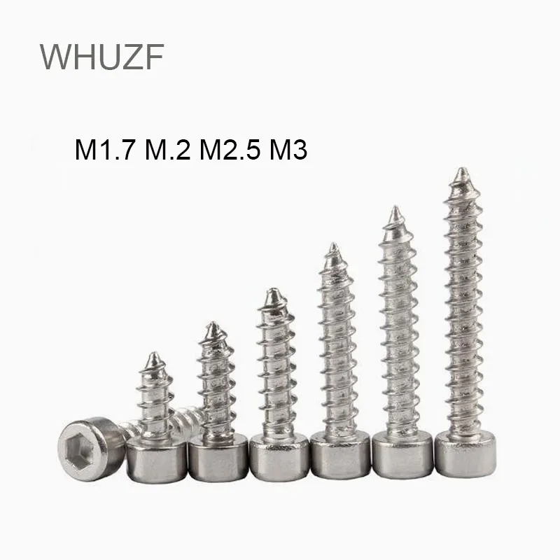 

WHUZF 30pcs M1.7 M2 M2.5 M3 304 A2-70 Stainless Steel Allen Hex Hexagon Socket Cap Head Self-tapping Screw Furniture Wood Screw