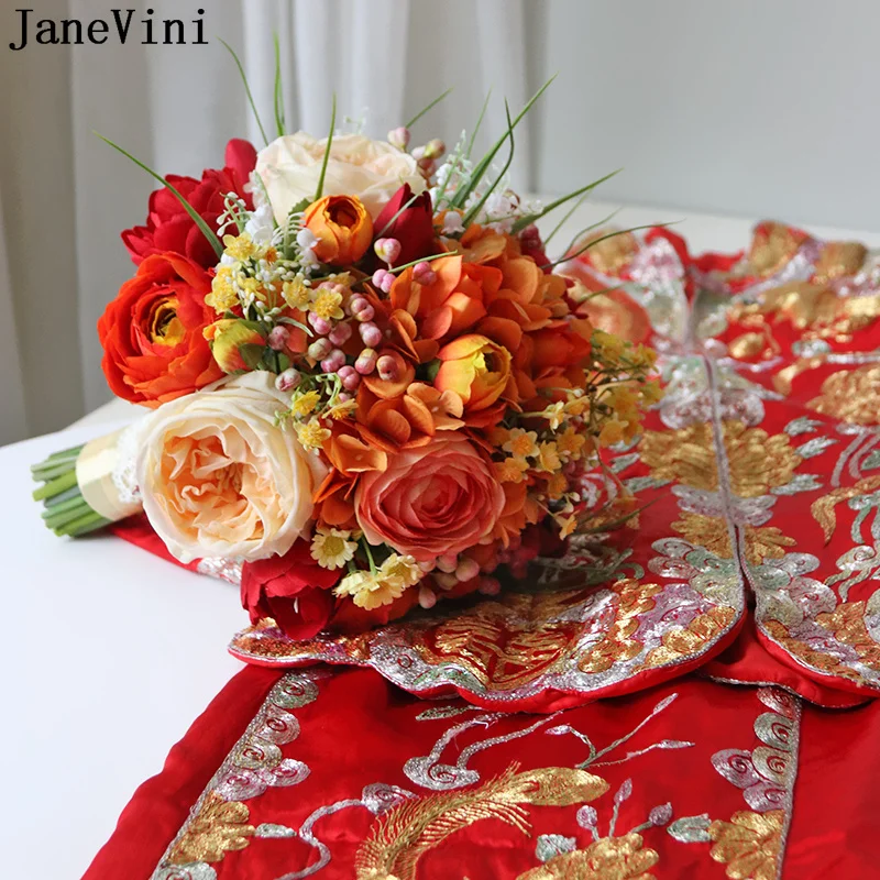 

Искусственные Свадебные цветы оранжевого цвета, свадебные букеты, искусственная Роза, Свадебный букет невесты ручной работы, цветочное иск...