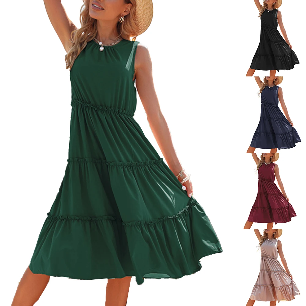 Summer Sleeveless Dress Women's Elegant Round Neck Dresses Party Vacation Beach Outfits Female Casual Loose Beach Dress
Summer Sleeveless Dress Women's Elegant Round Neck Dresses Party Vacation Beach Outfits Female Casual Loose Beach Dress