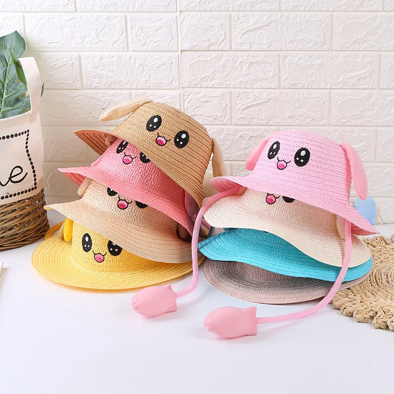 

New Cartoon Embroidery Pinching the Ears Will Move Baby Fisherman Cap Kawaii Summer Outing Girl Boy Hat Children Beach Hats