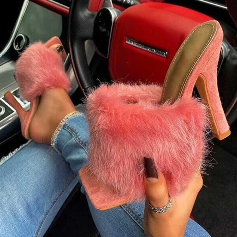Colorful Faux Fur High-heels Super Fluffy Heel Slippers Furry Heels Women Square Toe Stiletto Heel Shallow Outside Slippers 
Colorful Faux Fur High-heels Super Fluffy Heel Slippers Furry Heels Women Square Toe Stiletto Heel Shallow Outside Slippers