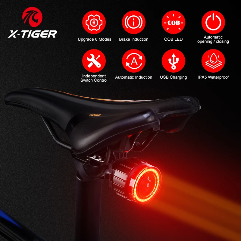 X-TIGER Smart Bicycle Taillight Ultra Bright Riding Safety Auto On/Off Safety Warning Bicycle Light Sensing Rear Lights
X-TIGER Smart Bicycle Taillight Ultra Bright Riding Safety Auto On/Off Safety Warning Bicycle Light Sensing Rear Lights