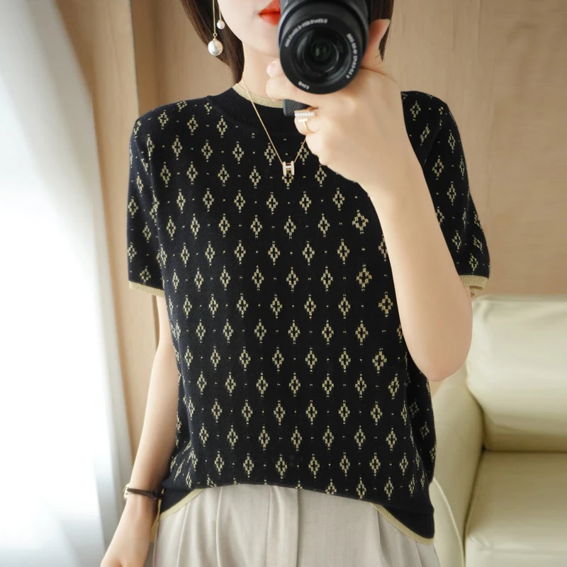 Ladies clothes 2022 summer round neck t-shirts casual loose pullovers women's tops knitted sweaters short-sleeved tees blouse
Ladies clothes 2022 summer round neck t-shirts casual loose pullovers women's tops knitted sweaters short-sleeved tees blouse