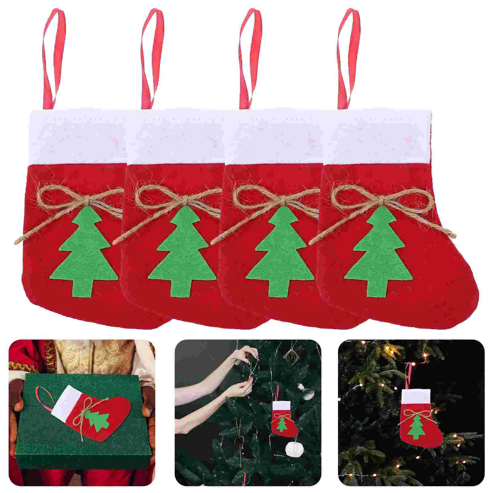 

8 Pcs Christmas Stockings Knife Fork Bag Decoration Table Cutlery Party Cloth Banquet Silverware Sock