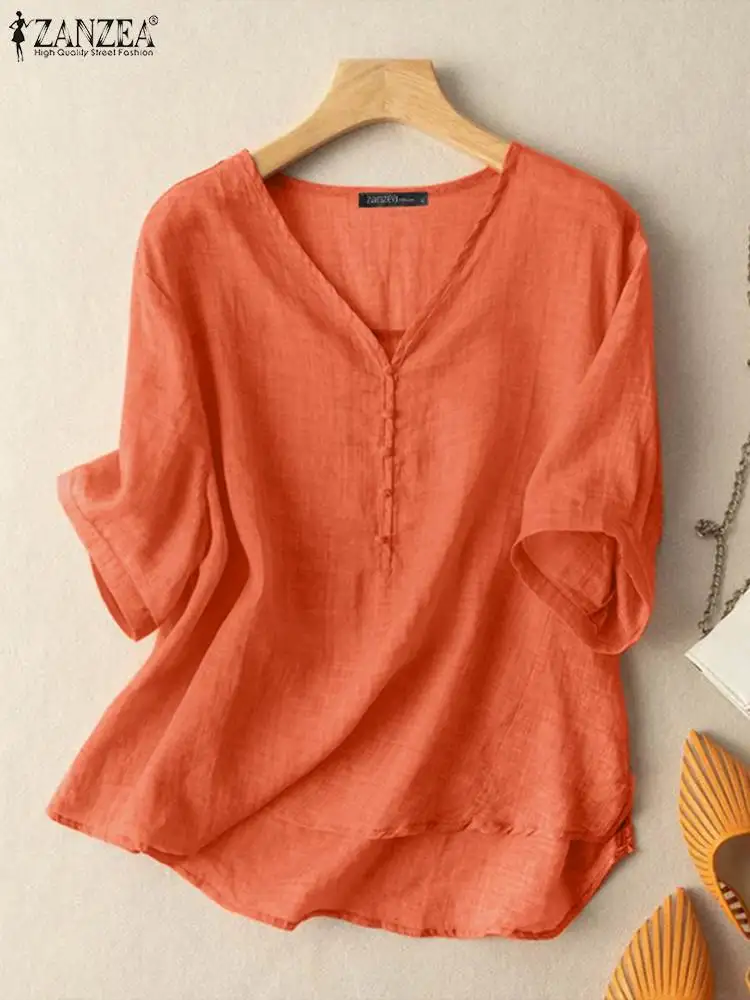 ZANZEA Summer Fashion Loose Blouse Women Tunic Tops Elegant V Neck Solid Shirt 3/4 Sleeve Work Blusas Oversize Chemise Mujer
ZANZEA Summer Fashion Loose Blouse Women Tunic Tops Elegant V Neck Solid Shirt 3/4 Sleeve Work Blusas Oversize Chemise Mujer