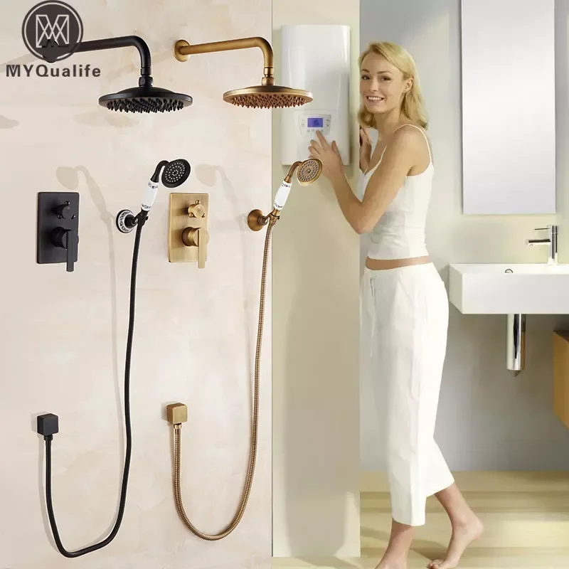 Concealed Bathroom Shower Faucet Mixer Wall Mount Bath Shower Mixer Tap Brass Antique 8" Rainfall with Handshower Shower Set
Concealed Bathroom Shower Faucet Mixer Wall Mount Bath Shower Mixer Tap Brass Antique 8" Rainfall with Handshower Shower Set