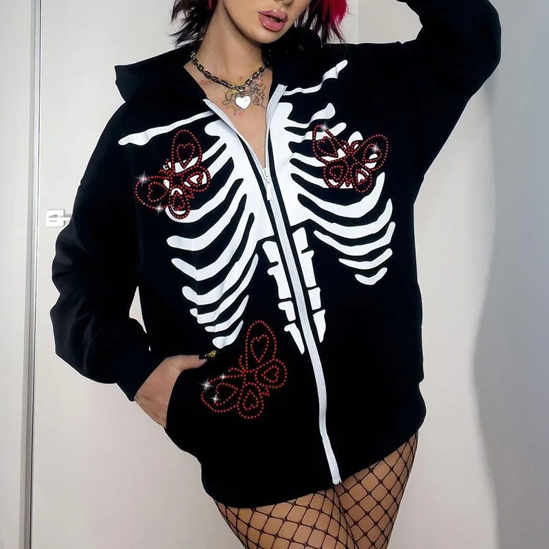 Gothic Grunge Skeleton Printed Hoodie Women's Winter Zip Jacket Butterfly Rhinestone Sweatshirt coat streetwear vintage clothes 
Gothic Grunge Skeleton Printed Hoodie Women's Winter Zip Jacket Butterfly Rhinestone Sweatshirt coat streetwear vintage clothes