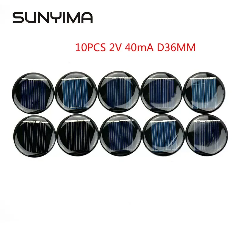 SUNYIMA 10PCS 2V 40mA D36MM Polycrystalline Solar Panel Power Charge DIY Module Portable Solar Cell Battery Charger For Light
SUNYIMA 10PCS 2V 40mA D36MM Polycrystalline Solar Panel Power Charge DIY Module Portable Solar Cell Battery Charger For Light