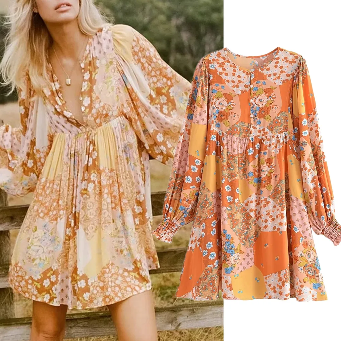 Jenny&Dave Boemian Ethnic Style Rayon Cotton O-neck Loose Floral Print Lantern Sleeve Loose Retro Dress Women
Jenny&Dave Boemian Ethnic Style Rayon Cotton O-neck Loose Floral Print Lantern Sleeve Loose Retro Dress Women