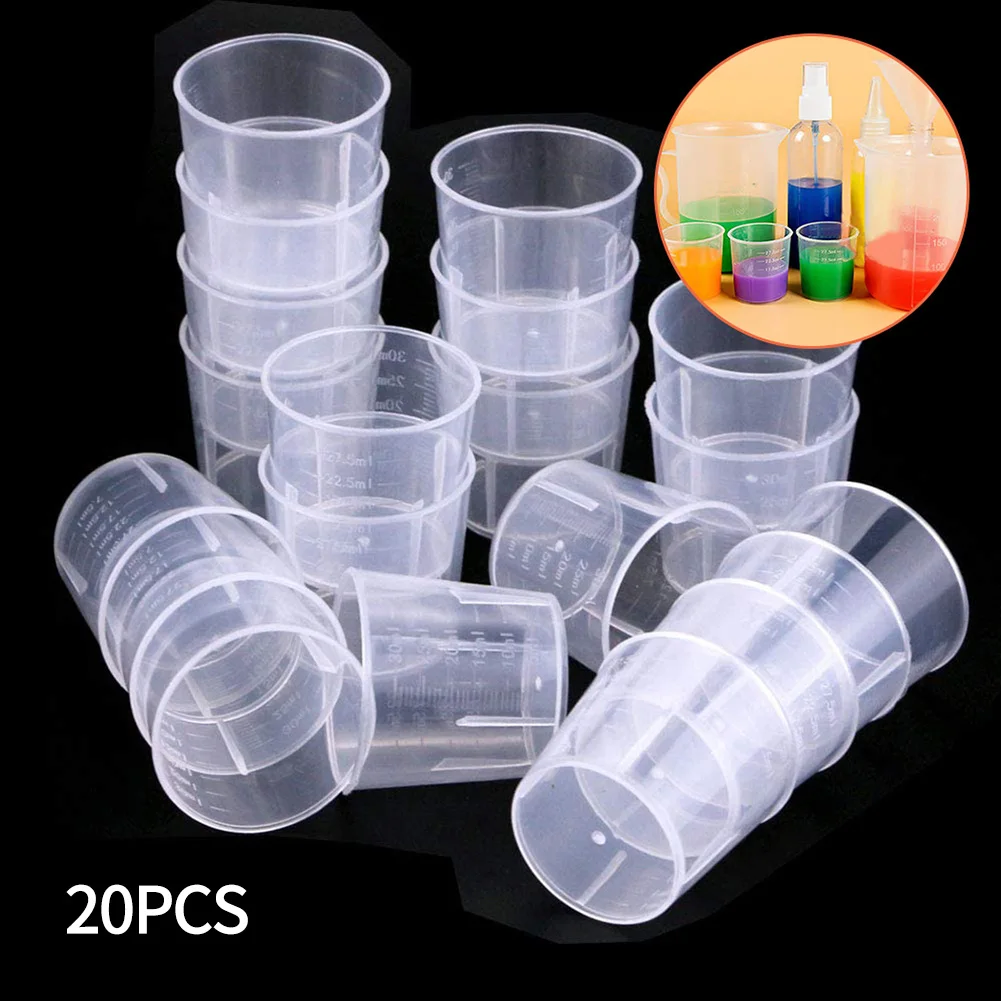 20pcs 10/20/30ml Transparent Plastics Measure Cups Dual Scales Cup Container Liquid Container Epoxy Resin Silicone Making Tool
20pcs 10/20/30ml Transparent Plastics Measure Cups Dual Scales Cup Container Liquid Container Epoxy Resin Silicone Making Tool