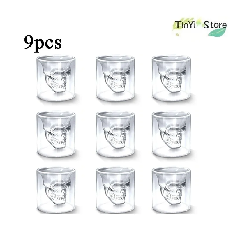 

80Ml Creative Double Layer Glass Cup 25ml Skull Skeleton Drinkware Personality Bar Whiskey Beer Transparent Glass Wine Cup Set