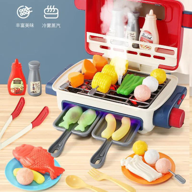 

Kids Mini Electric Barbecue Game BBQ Grill Kitchen Toys Simulation Play Foods Cooking Music Light Pretend Play Toys For Kids