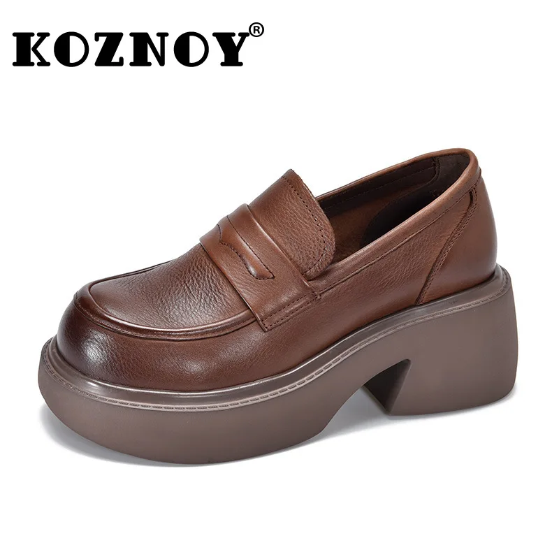 

Koznoy 6cm Shoes Women Cow Genuine Leather Retro Ethnic Platform Wedge Summer Round Toe Spring Shallow Mary Jane Autumn Luxury