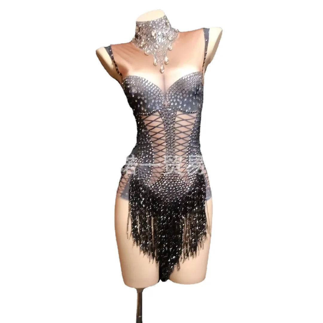 Costume Female Song Catwalk Rhinestone Tassel Mesh Elastic Thin Latin Dance Skirt Dress Stage Performance Clothing
Costume Female Song Catwalk Rhinestone Tassel Mesh Elastic Thin Latin Dance Skirt Dress Stage Performance Clothing