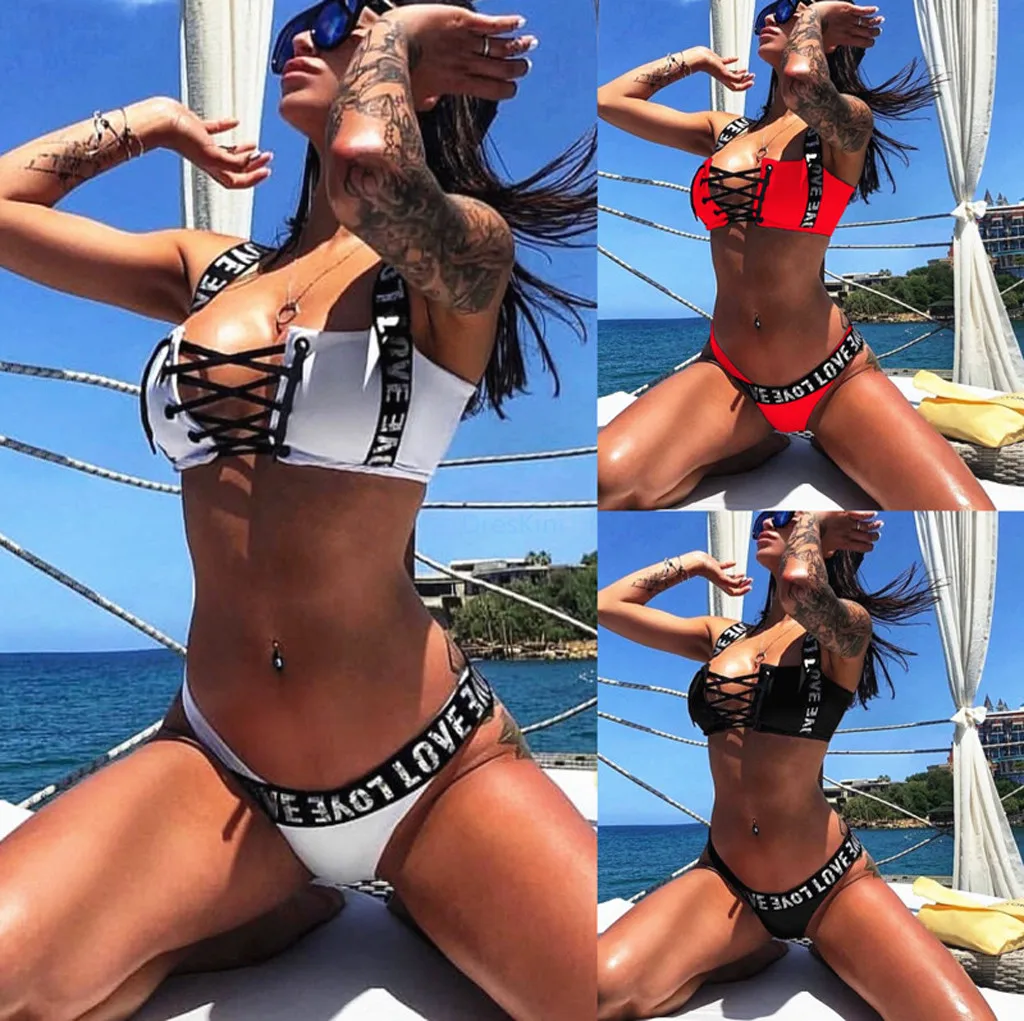 Bikini Knitwear Women Bikini Set Swimwear Push-Up Padded Bandage Letter Bra Swimsuit Beachwear Bikini Ruffles
Bikini Knitwear Women Bikini Set Swimwear Push-Up Padded Bandage Letter Bra Swimsuit Beachwear Bikini Ruffles