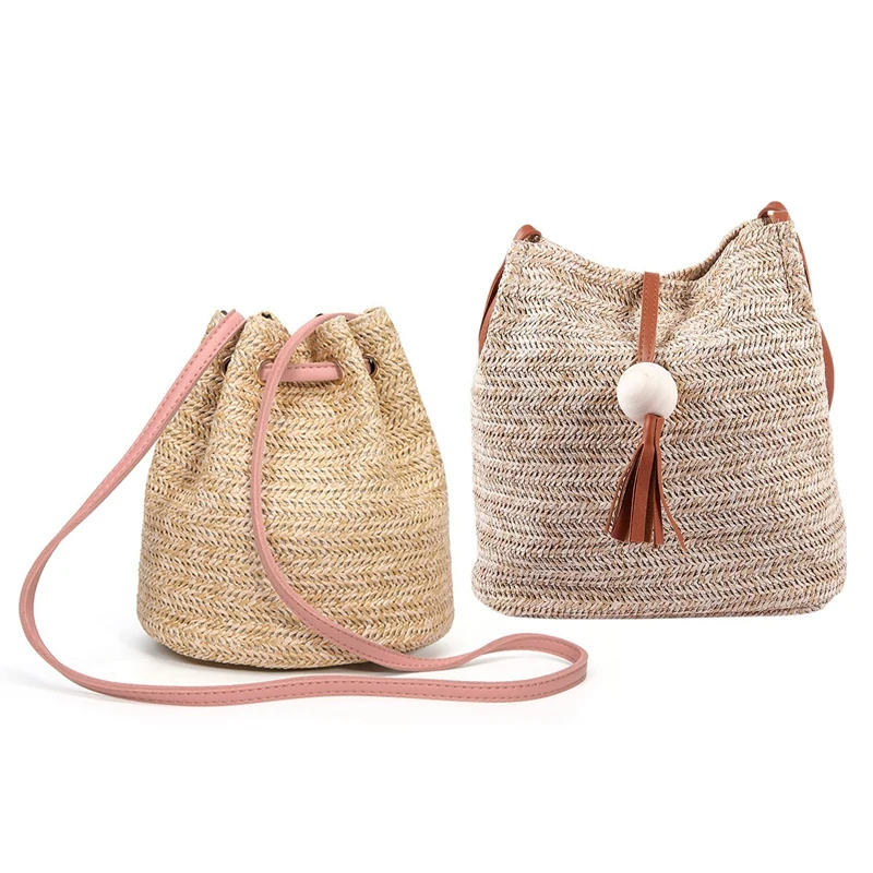 ASDS-2Pcs Summer Straw Bucket Bag Weave Purse Handbag Fringe Bohemian Bag Pouch - Pink & Brown
ASDS-2Pcs Summer Straw Bucket Bag Weave Purse Handbag Fringe Bohemian Bag Pouch - Pink & Brown