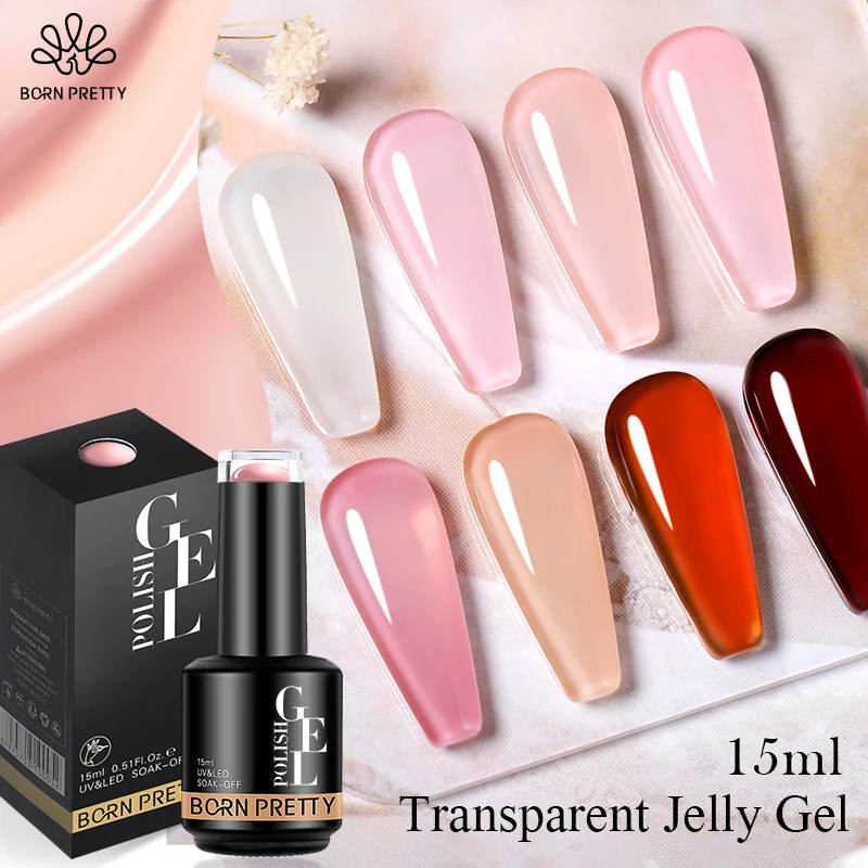 

BORN PRETTY Jelly Nude Gel Nail Polish 15ml Translucent Semi Permanent Soak Off UV LED Gel Varnish Nail Art Manicure Base Top