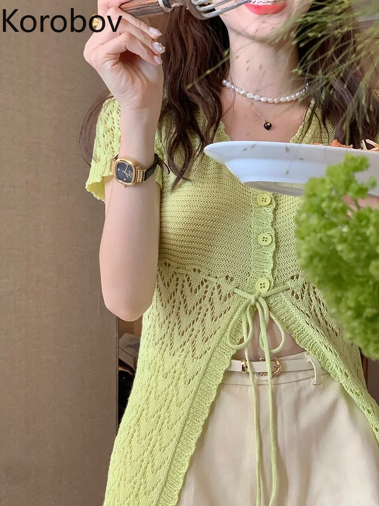Korobov Vintage Solid Color T-shirts Fashion Summer New Knitting Playful Short Sleeve Ropa Mujer Cardigan High Waist Camisetas
Korobov Vintage Solid Color T-shirts Fashion Summer New Knitting Playful Short Sleeve Ropa Mujer Cardigan High Waist Camisetas